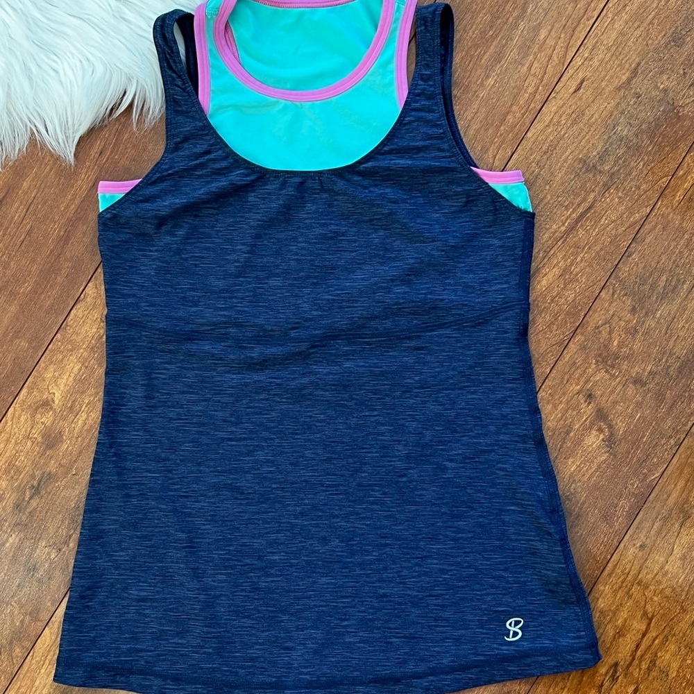 Sofibella Layered Tennis Tank with Built-in Bra